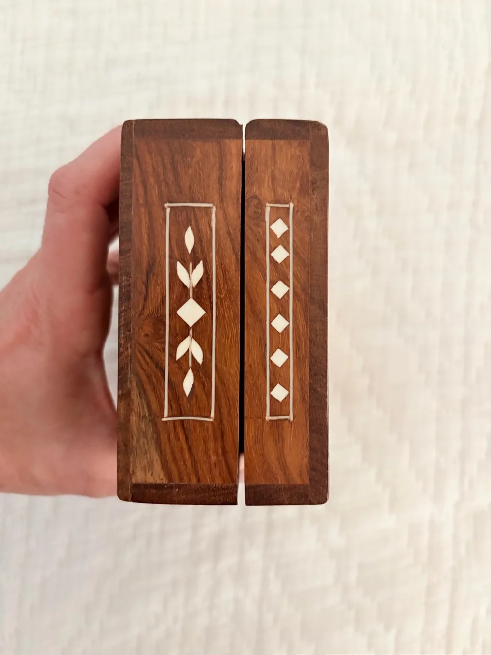 Inlaid Wood Jewelry Box with White Floral Motif made in India